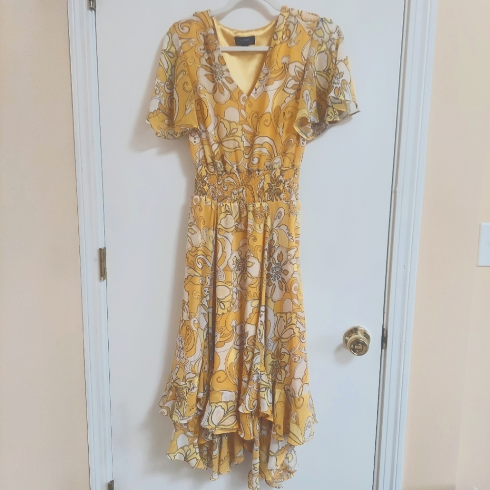 Tahari ASL Floral Yellow Dress